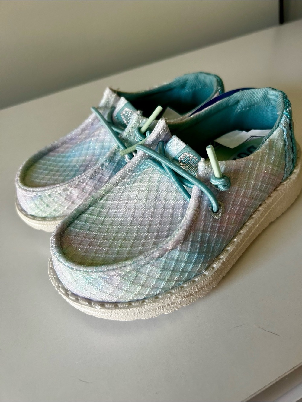 NWT Hey Dude Girl mermaid Glitter Slip-On Shoes with Elastic Laces size 8C
